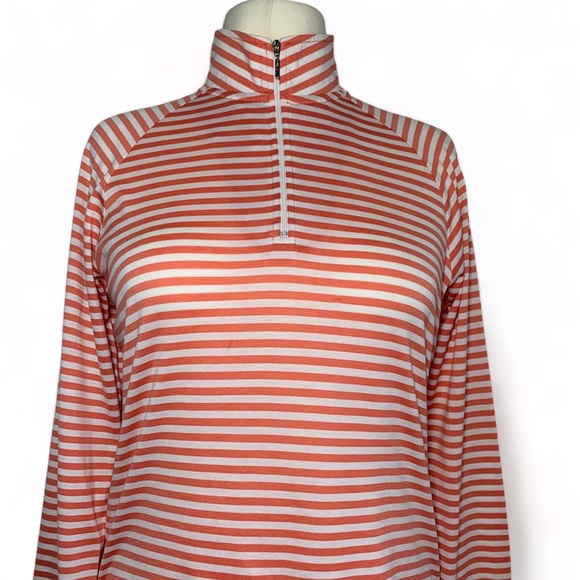 Baker Finch Sports Designer Half Zip T-Shirt Golf Coral Stripe Long Sleeve Large - Picture 3 of 14